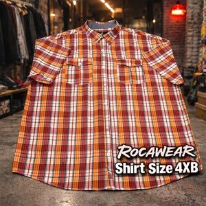 Rocawear Plaid Button Up Shirt 4XB Red Orange Big & Tall FreeShipping